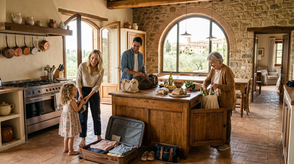 High-quality stock photo, 16:9 ratio: Young family unpacking