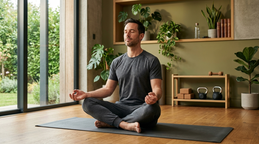 Professional stock photo of a calm, confident man in athleti