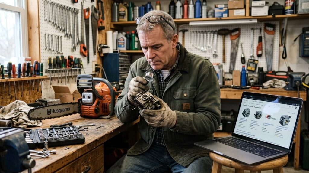 Realistic stock image, 16:9 ratio, middle-aged man in casual