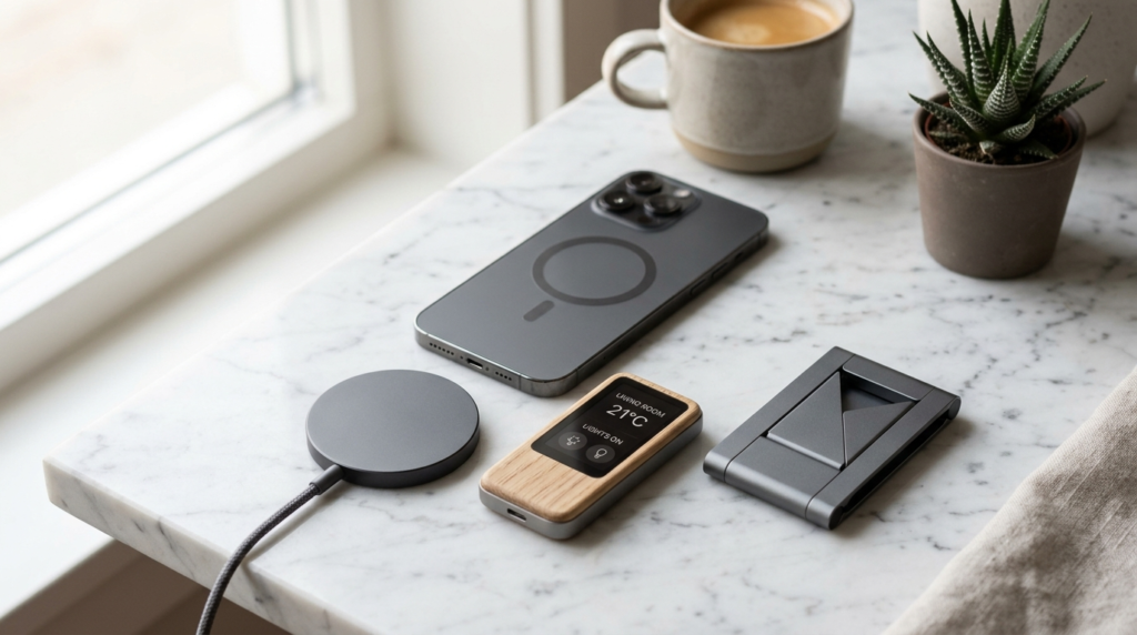 Close-up product photography of a smartphone with modular Ma