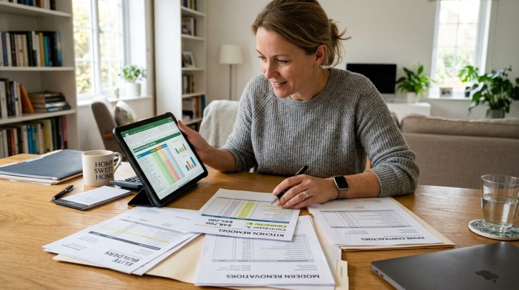 Realistic close-up photograph of a homeowner comparing multi