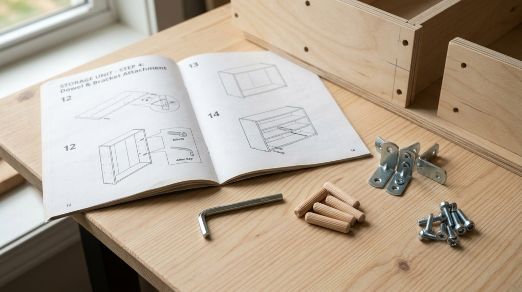 Close-up overhead shot of a DIY storage solution assembly sc